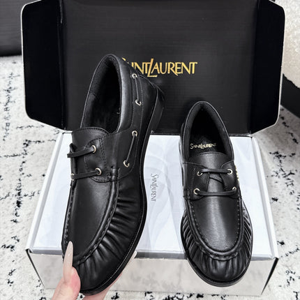 YSL 26S LOAFERS IN BLACK CALFSKIN WITH HORIZONTAL STRAP
