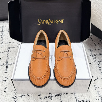YSL 26S LOAFERS IN CAMEL BROWN CALFSKIN WITH HORIZONTAL STRAP