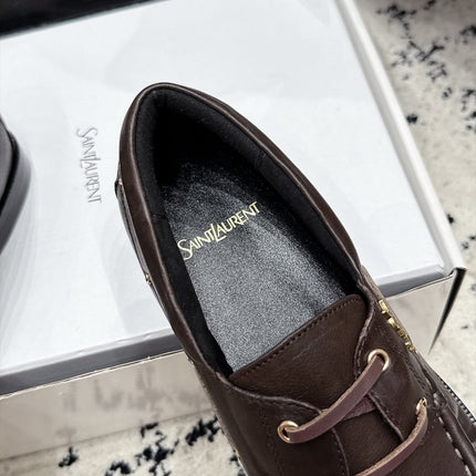 YSL 26S LOAFERS IN DARK BROWN CALFSKIN WITH HORIZONTAL STRAP