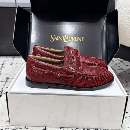 YSL 26S LOAFERS IN DARK RED CALFSKIN WITH SNAKESKIN EMBOSSING