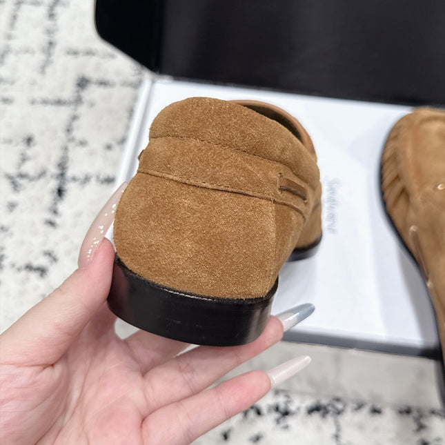 YSL 26S LOAFERS IN CAMEL SUEDE WITH HORIZONTAL STRAP