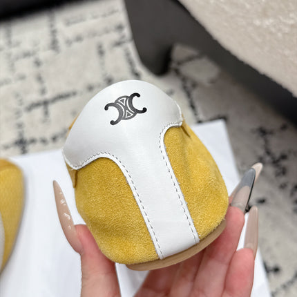 CELINE 26S LOW TOP SNEAKERS IN YELLOW SUEDE AND WHITE LEATHER TRIM
