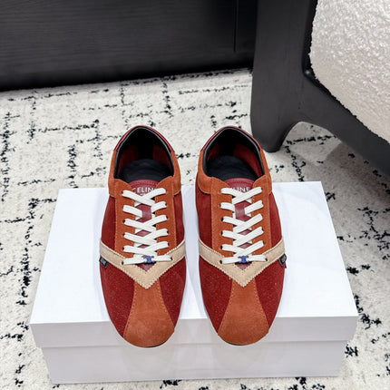 CELINE 26S LOW TOP SNEAKERS IN RED SUEDE AND WHITE LEATHER TRIM
