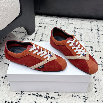 CELINE 26S LOW TOP SNEAKERS IN RED SUEDE AND WHITE LEATHER TRIM
