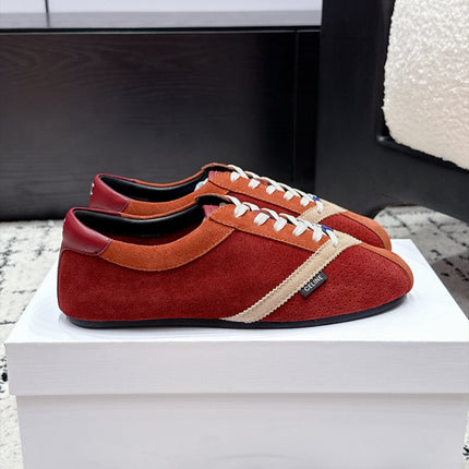 CELINE 26S LOW TOP SNEAKERS IN RED SUEDE AND WHITE LEATHER TRIM