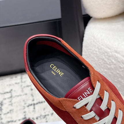 CELINE 26S LOW TOP SNEAKERS IN RED SUEDE AND WHITE LEATHER TRIM