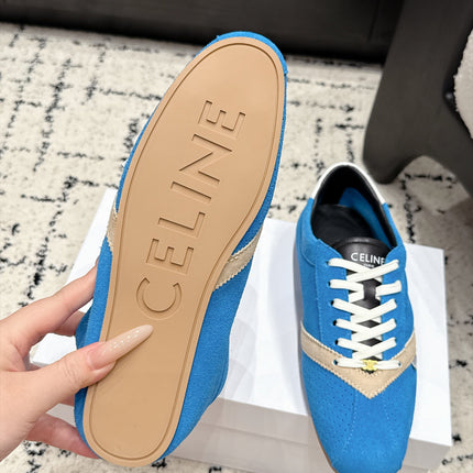 CELINE 26S LOW TOP SNEAKERS IN BLUE SUEDE AND WHITE LEATHER TRIM