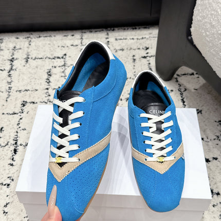 CELINE 26S LOW TOP SNEAKERS IN BLUE SUEDE AND WHITE LEATHER TRIM