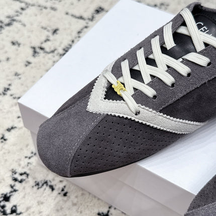CELINE 26S LOW TOP SNEAKERS IN GREY SUEDE AND WHITE LEATHER TRIM