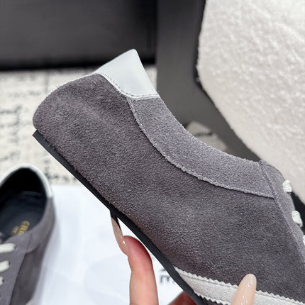 CELINE 26S LOW TOP SNEAKERS IN GREY SUEDE AND WHITE LEATHER TRIM