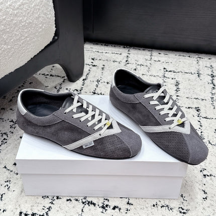 CELINE 26S LOW TOP SNEAKERS IN GREY SUEDE AND WHITE LEATHER TRIM