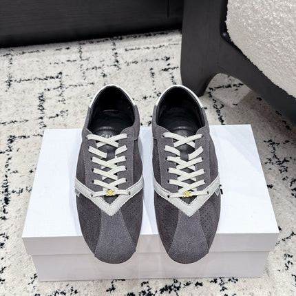 CELINE 26S LOW TOP SNEAKERS IN GREY SUEDE AND WHITE LEATHER TRIM