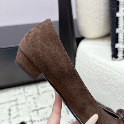 PRADA 26S POINTED-TOE BALLET IN DARK BROWN SUEDE