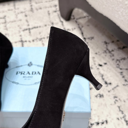 PRADA 26S HIGH HEELS 55 MM IN BLACK SUEDE