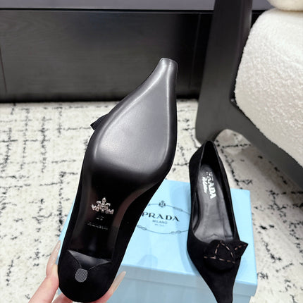 PRADA 26S HIGH HEELS 55 MM IN BLACK SUEDE