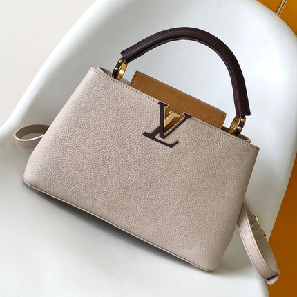 LV 26S CAPUCINES BAG 31 IN GRAYISH BEIGE TAURILLON CALFSKIN