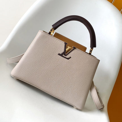 LV 26S CAPUCINES BAG 27 IN GRAYISH BEIGE TAURILLON CALFSKIN