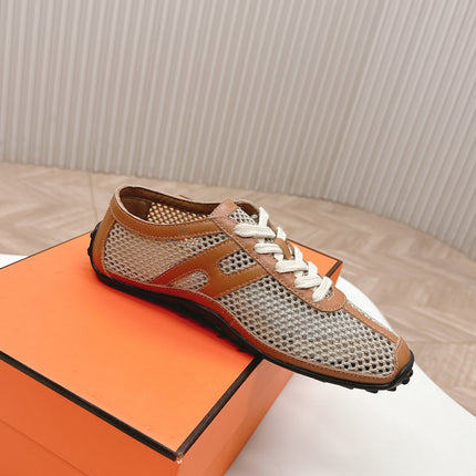 KIGA SNEAKER IN WHITE CROCHET KNIT AND BRONZE BROWN CALFSKIN