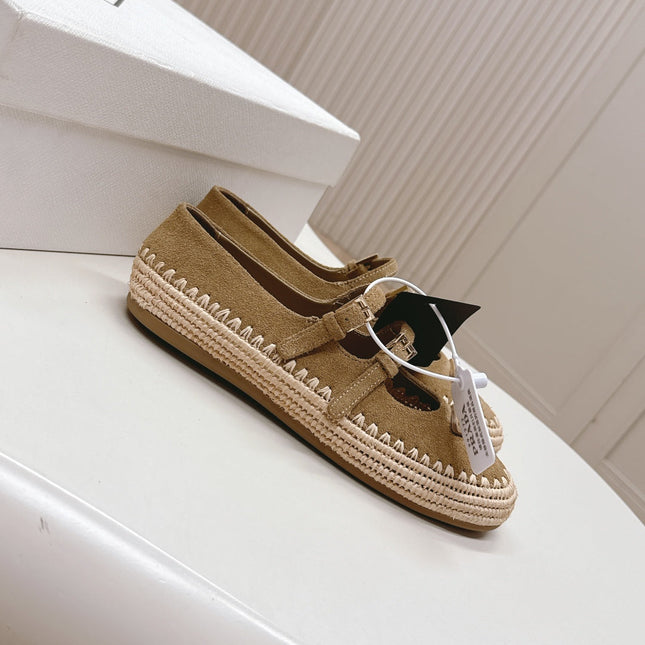 PRADA 26S MARY JANE ESPADRILLES SHOES IN BROWN SUEDE WITH LOGO