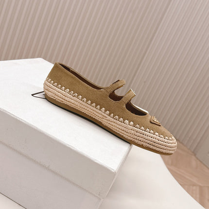 PRADA 26S MARY JANE ESPADRILLES SHOES IN BROWN SUEDE WITH LOGO