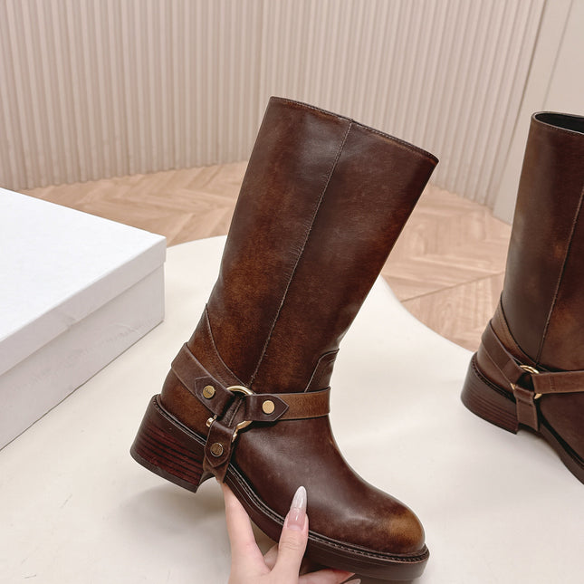 CHLOÉ 26S BOOTS 45 MM IN BROWN CALFSKIN