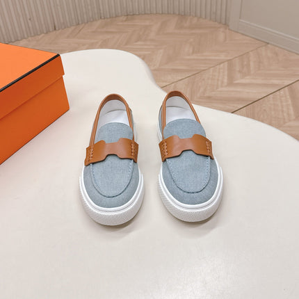 HM 25S SLIP-ON IN BLUE DENIM AND BROWN LAMBSKIN