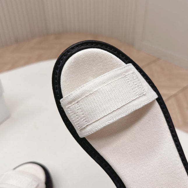 PRADA 26S SINGLE STRAP CHUNKY SOLE SANDALS IN WHITE CANVAS
