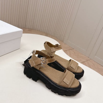 PRADA 26S SINGLE STRAP CHUNKY SOLE SANDALS IN BROWN CANVAS