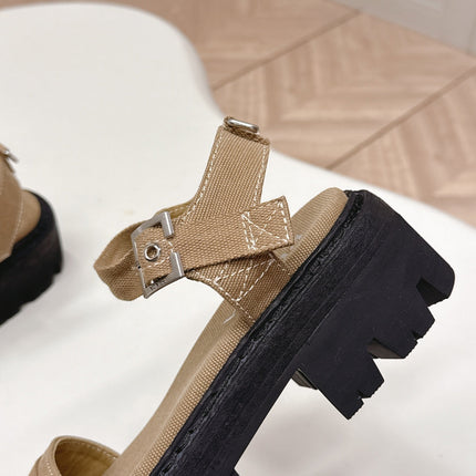 PRADA 26S SINGLE STRAP CHUNKY SOLE SANDALS IN BROWN CANVAS
