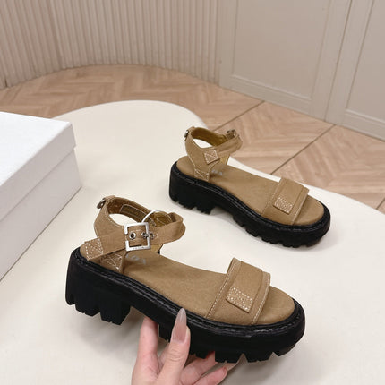 PRADA 26S SINGLE STRAP CHUNKY SOLE SANDALS IN BROWN CANVAS