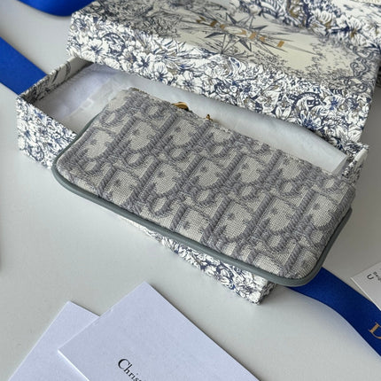 DIOR 25S TRAVEL MYRTE ZIPPED KEY CASE 14 IN GRAY DIOR OBLIQUE JACQUARD CANVAS