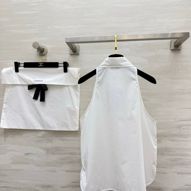 CHANEL 26S SLEEVELESS SHIRT COLLAR TOP STYLE 1197