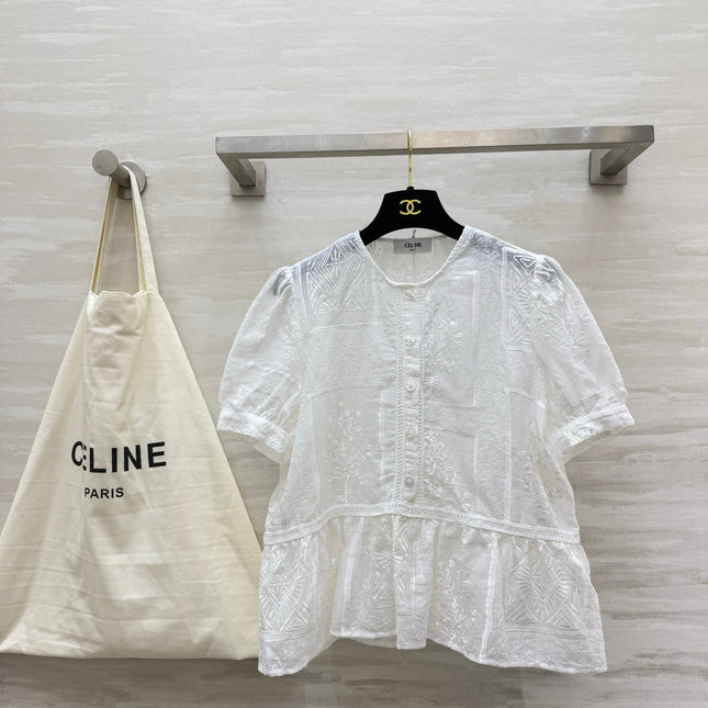 CELINE 26S EMBROIDERED SHORT-SLEEVE SHIRT 450