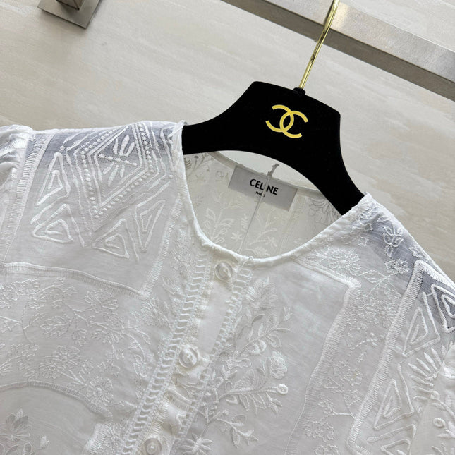 CELINE 26S EMBROIDERED SHORT-SLEEVE SHIRT 450