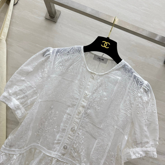 CELINE 26S EMBROIDERED SHORT-SLEEVE SHIRT 450