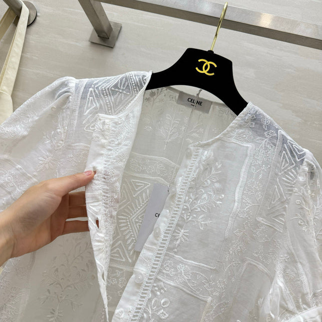 CELINE 26S EMBROIDERED SHORT-SLEEVE SHIRT 450