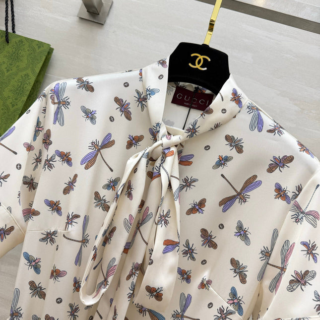 GUCCI 26S SHORT-SLEEVE BOW-TIE DRESS 409