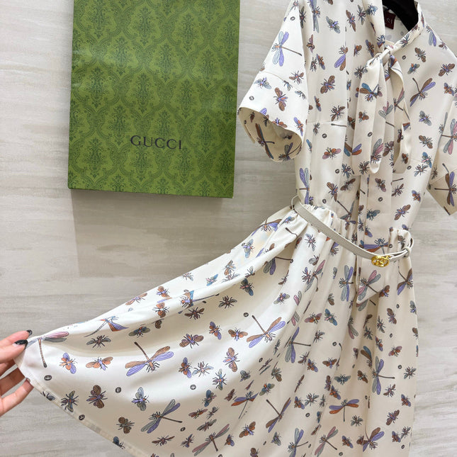 GUCCI 26S SHORT-SLEEVE BOW-TIE DRESS 409