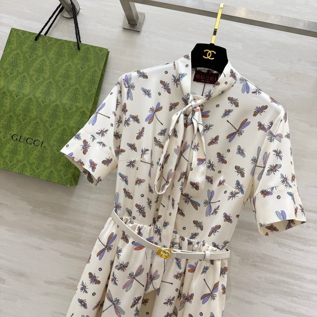 GUCCI 26S SHORT-SLEEVE BOW-TIE DRESS 409