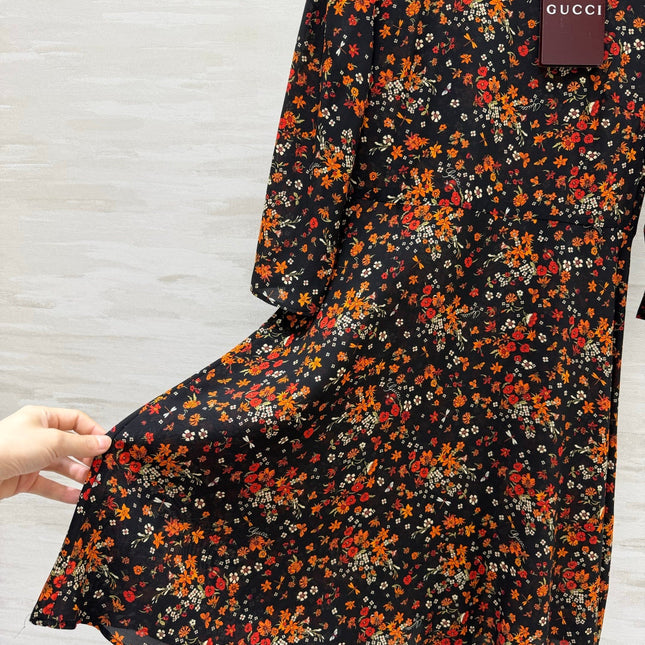 GUCCI 26S LONG-SLEEVE FLORAL A-LINE DRESS 399