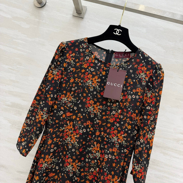 GUCCI 26S LONG-SLEEVE FLORAL A-LINE DRESS 399