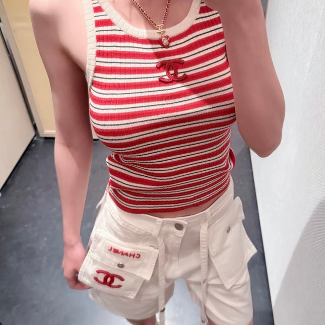 CHANEL 26S STRIPED SLEEVELESS KNIT TOP 1439