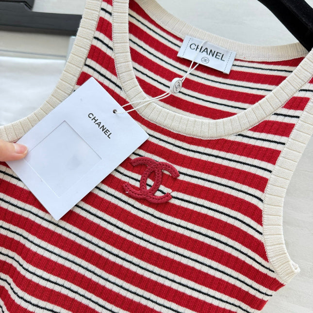 CHANEL 26S STRIPED SLEEVELESS KNIT TOP 1439