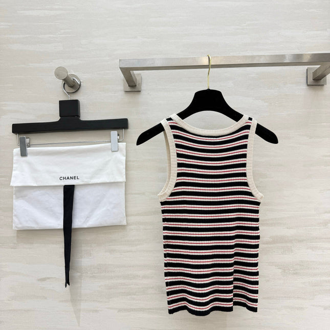 CHANEL 26S STRIPED SLEEVELESS KNIT TOP 1438