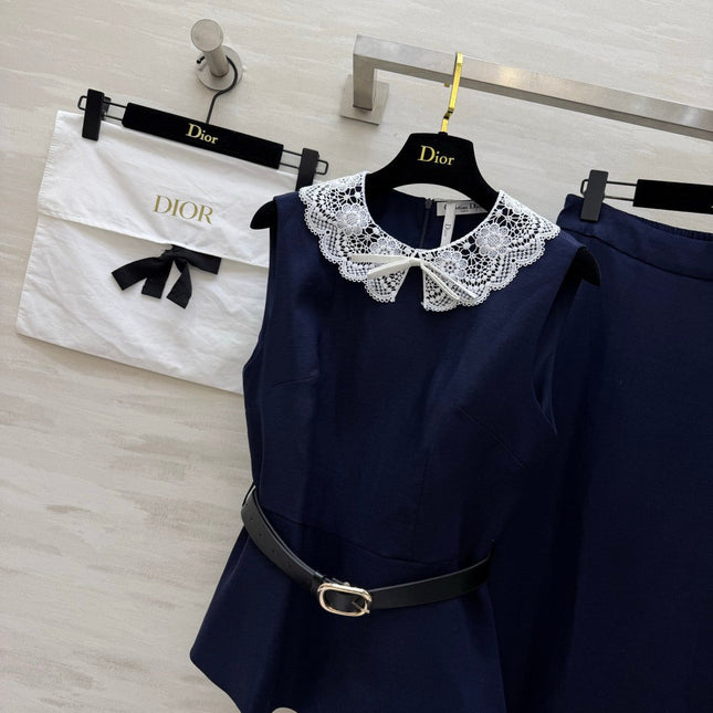 DIOR 26S TWO-PIECE SET WITH LACE-COLLAR TOP AND SKIRT 1386