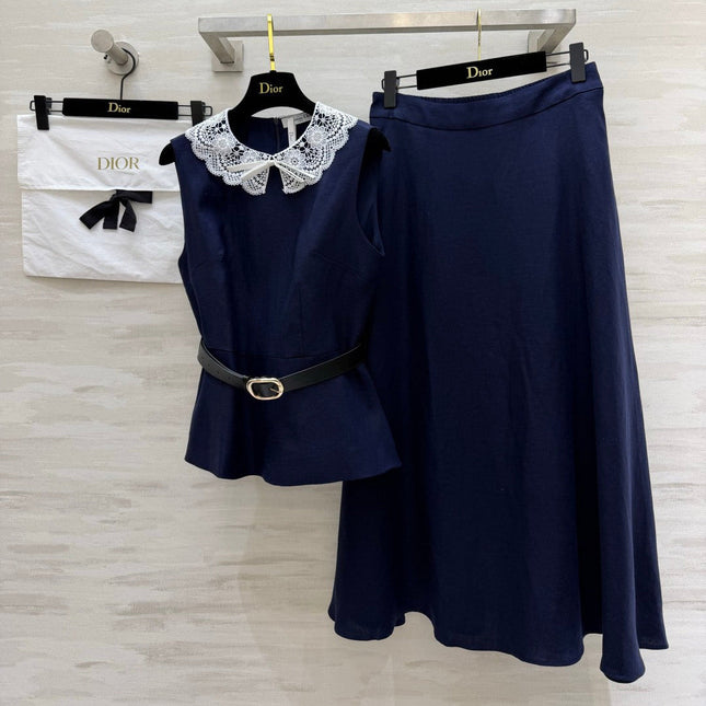 DIOR 26S TWO-PIECE SET WITH LACE-COLLAR TOP AND SKIRT 1386