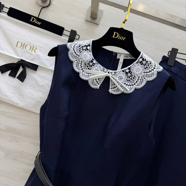 DIOR 26S TWO-PIECE SET WITH LACE-COLLAR TOP AND SKIRT 1386
