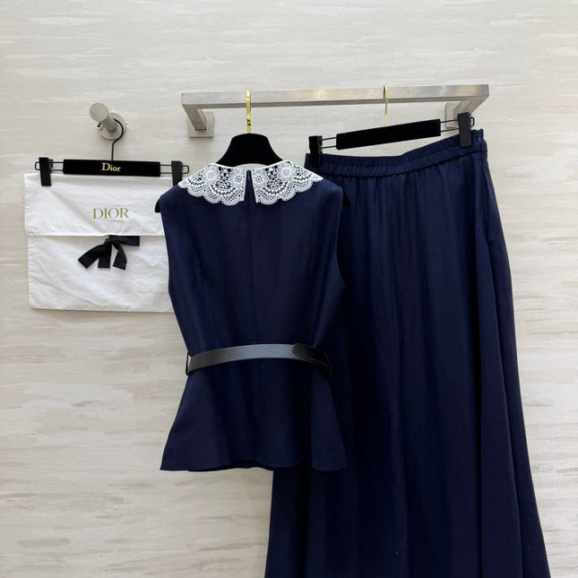 DIOR 26S TWO-PIECE SET WITH LACE-COLLAR TOP AND SKIRT 1386