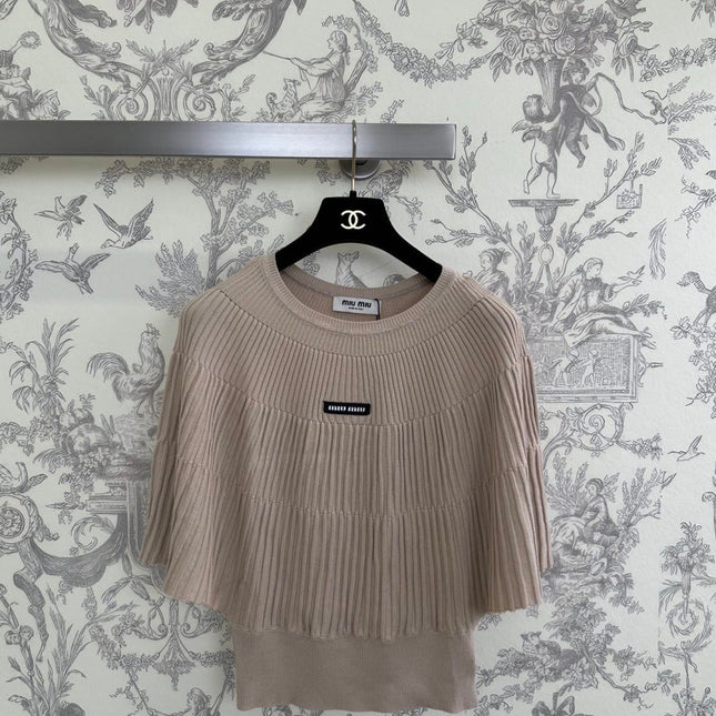 MIUMIU 26S PLEATED SHORT-SLEEVED SWEATER STYLE 1109