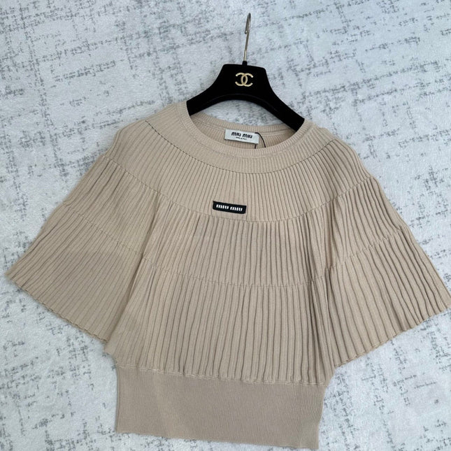 MIUMIU 26S PLEATED SHORT-SLEEVED SWEATER STYLE 1109